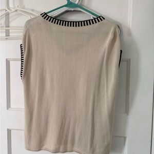 Cream Sleeveless Knit Top with Black Stripes
